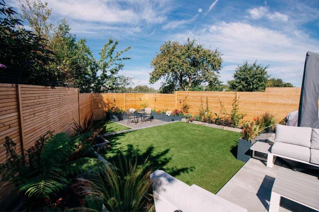 Split level Porcelain Patio Areas seamless transition linked in Modern Contemporary Garden - iGarden Vision Design and Installation.