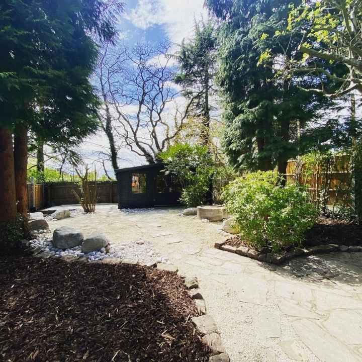 Mature rear landscaping in special landscape transformation garden design and build project in Solihull, West Midlands - Oakland Group.