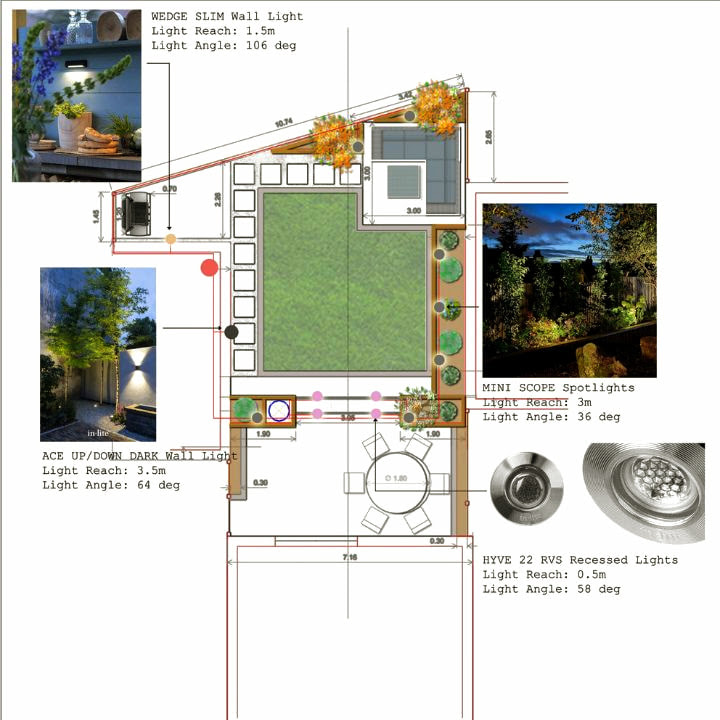 Garden design and build services, garden lighting layout plan for landscaping works.