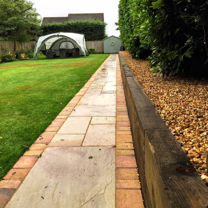Paths and Borders landscaping services, landscape gardening works in residential garden.