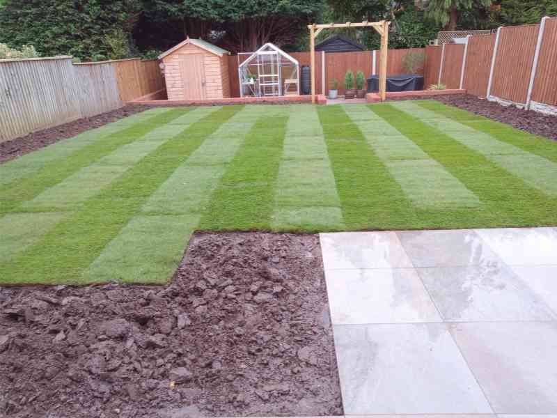 Rear landscape garden borders and turfing works in Knowle, Solihull - Oakland Group, Landscaping Services.