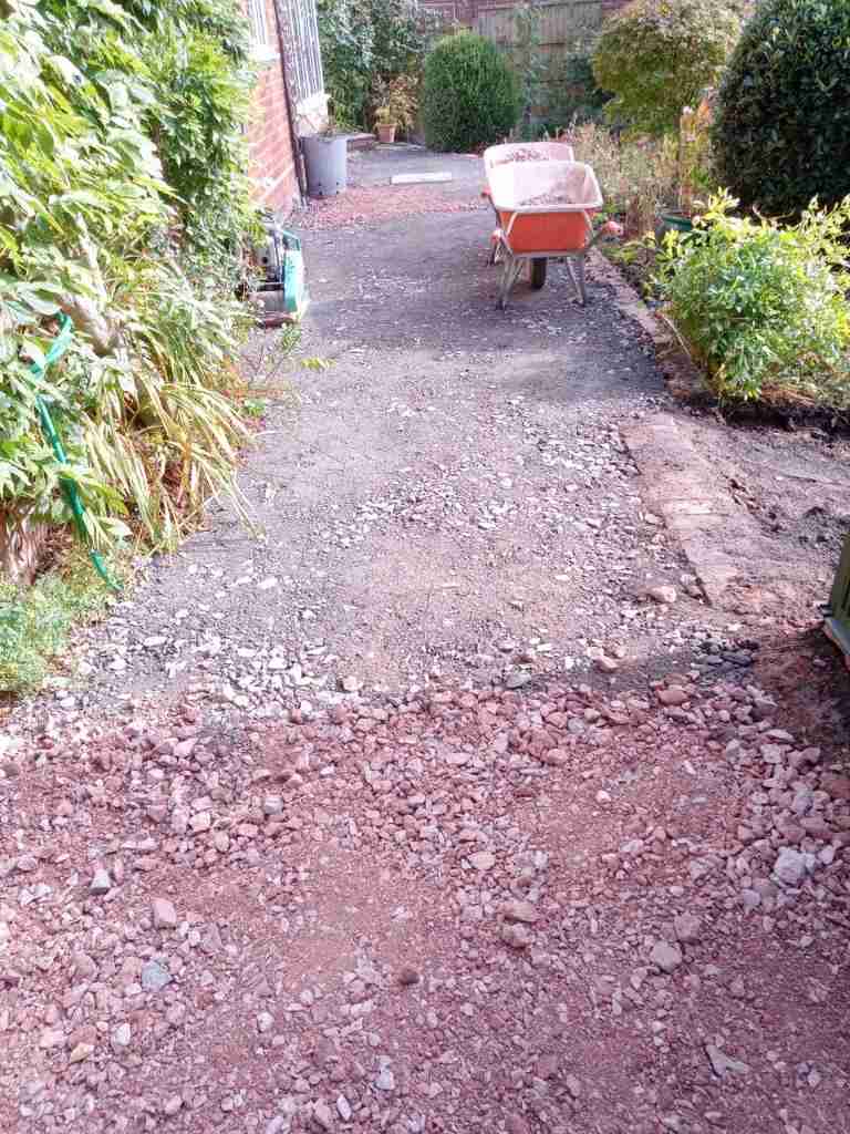 Hardcore foundation laid for new garden patio paving works in Solihull - Oakland Group.