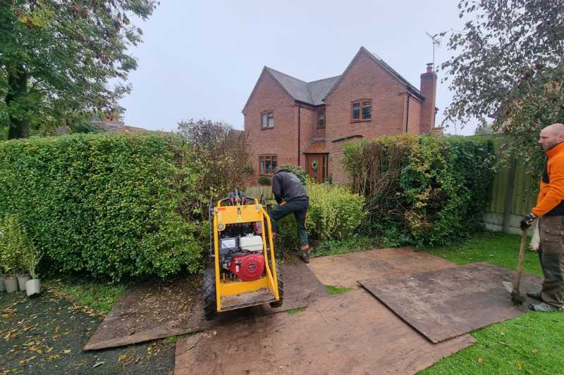 Soft landscaping planting works in Solihull. Hedgerow section removal works in progress.